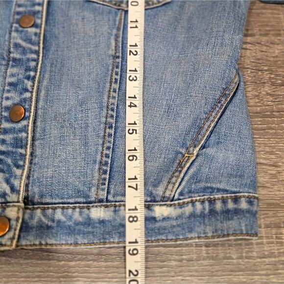 Free People Distressed Denim Blue Jean Jacket - Picture 9 of 10